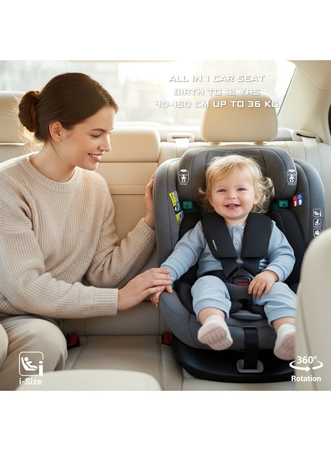neobreez مقعد سيارة للأطفال Neobreez i-GUARDIA 360° ISOFIX i-Size، مقعد قابل للتحويل للأطفال، ECER129، قابل للإمالة والتعديل، حماية من الصدمات الجانبية، 0-12 سنة، 0-36 كجم، مجموعة 0 +/1/2/5 - رمادي أسود - Image 5